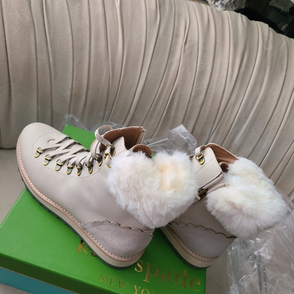Kate Spade Maira NEW bone color fur trimmed bootie